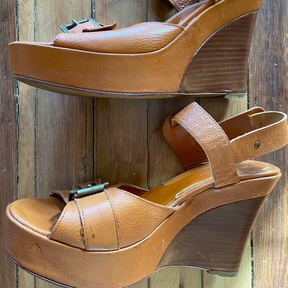 Via Spiga Italian Wedge Leather Sandal Heels - Picture 10 of 15